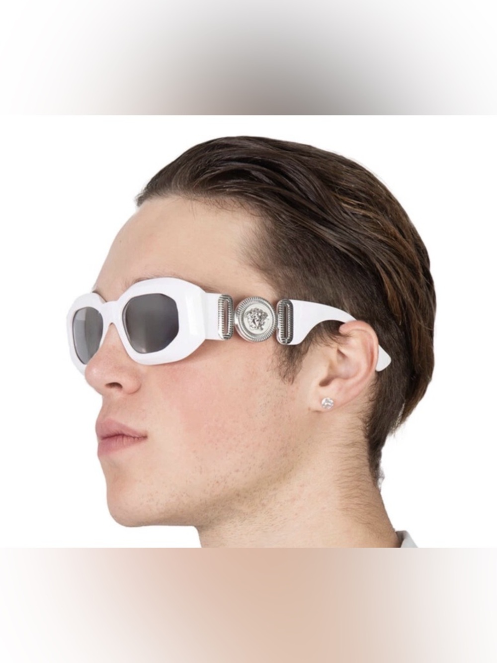 Versace Sunglasses 54mm Rectangle White And Silver Sunglasses With Case